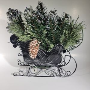 National Tree Company 10" Glittery Bristle Pine Sleigh with White Tipped Cones
